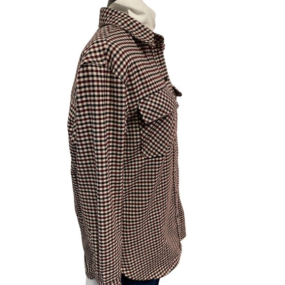 Abercrombie & Fitch Womens Oversized Flannel Shirt S Burgundy/Black/White Plaid - Picture 2 of 6